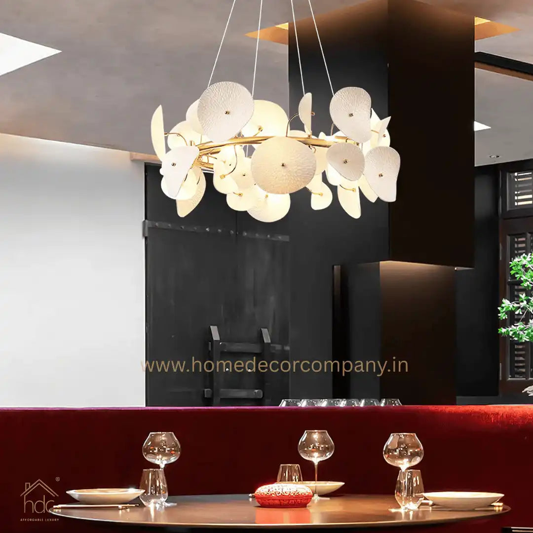 HDC Unique Design Hotel Lobby Restaurant Lighting Customized Luxury Modern Lotus Leaf Shaped Ceramic Led Chandelier