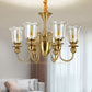 HDC 6 Light Champagne Glass Brass Italian Chandelier Light for Dining Hall