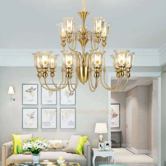 HDC 12 Light Champagne Glass Italian Brass Chandelier Light for Dining Hall