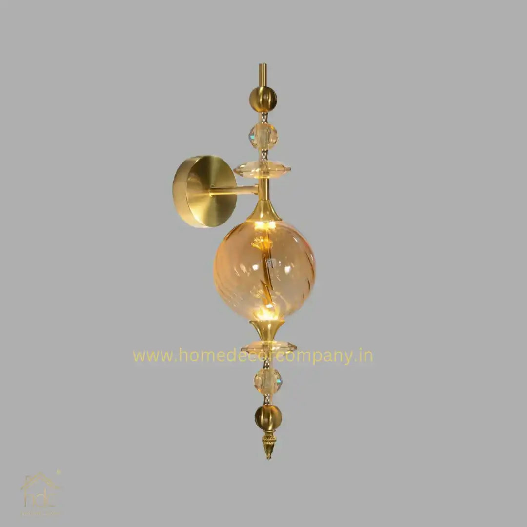 HDC 1 Light Gold Amber Glass Wall Light for Living Room Drawing Room Bedroom - Warm White