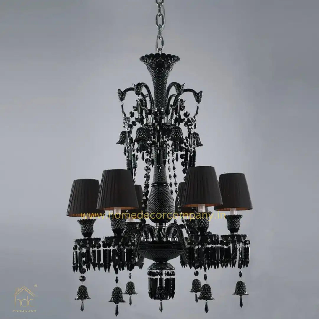 HDC 8 Light Shade Black Glass Italian Chandelier Ceiling Light Hanging - Warm White