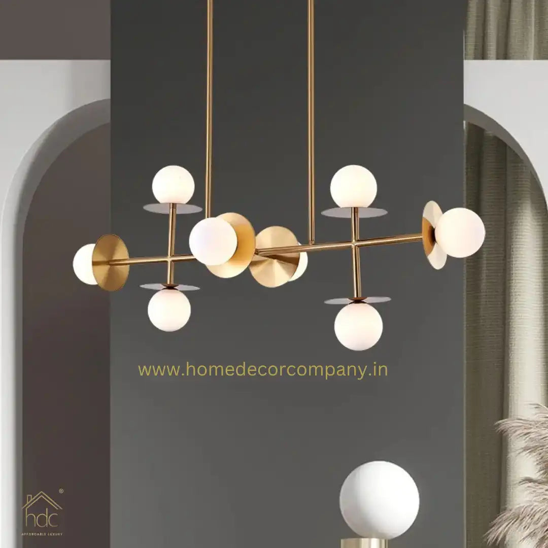 HDC Golden Metal Brass Ball Lighting Modern Hotel Dinning Room Decorative Hanging Pendant Lighting LED Linear Chandelier