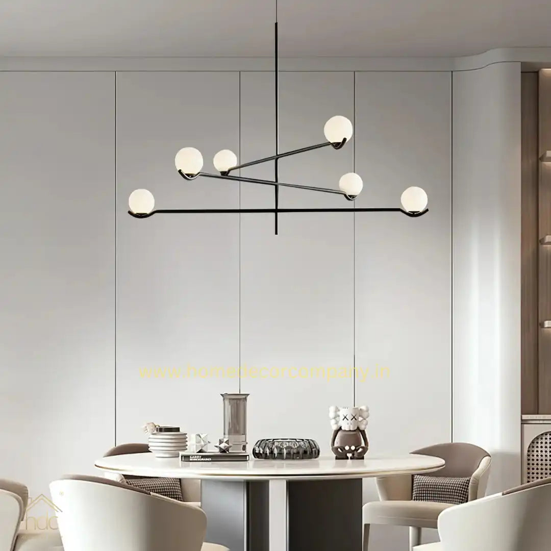 HDC Modern Glass Globe Chandelier Light Fixture 6-Light Pendant Linear Hanging Light Metal With Glass Ball Shade for Living Room