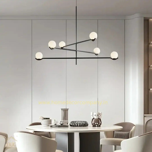 HDC Modern Glass Globe Chandelier Light Fixture 6-Light Pendant Linear Hanging Light Metal With Glass Ball Shade for Living Room