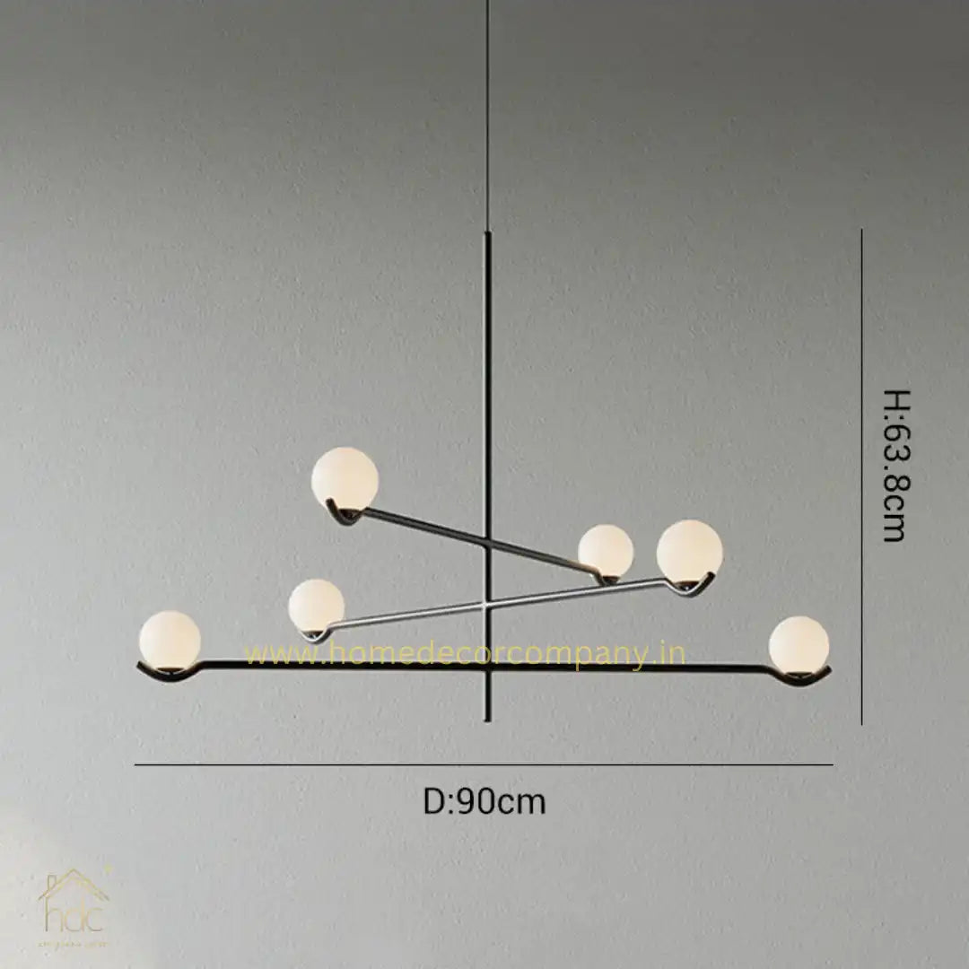 HDC Modern Glass Globe Chandelier Light Fixture 6-Light Pendant Linear Hanging Light Metal With Glass Ball Shade for Living Room