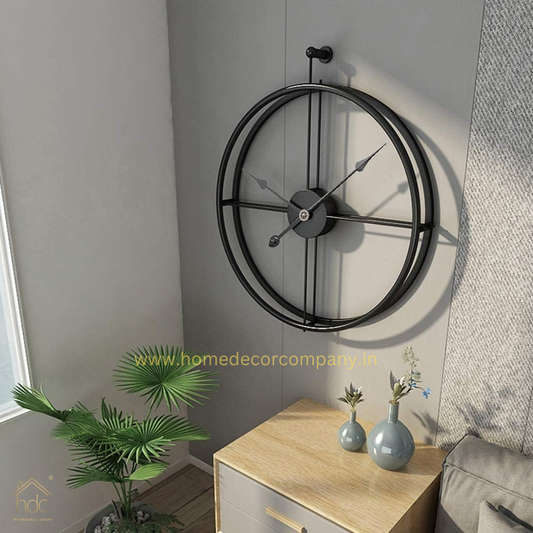 Hdc Black Finish Double Ring Metal Wall Clock for Home Office Wall Decor- Antique Vintage Silent Clock