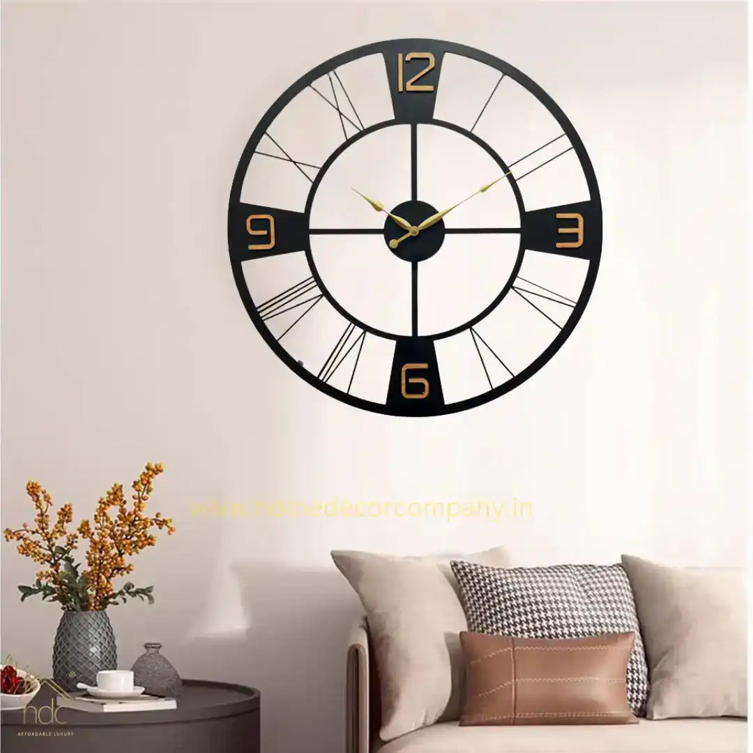 Hdc Black Metal Wall Clock for Living Room Stylish Latest Analog Clock – Silent Non-Ticking Acrylic Front – Multicolor Home Decor for Office, Kitchen & Bedroom