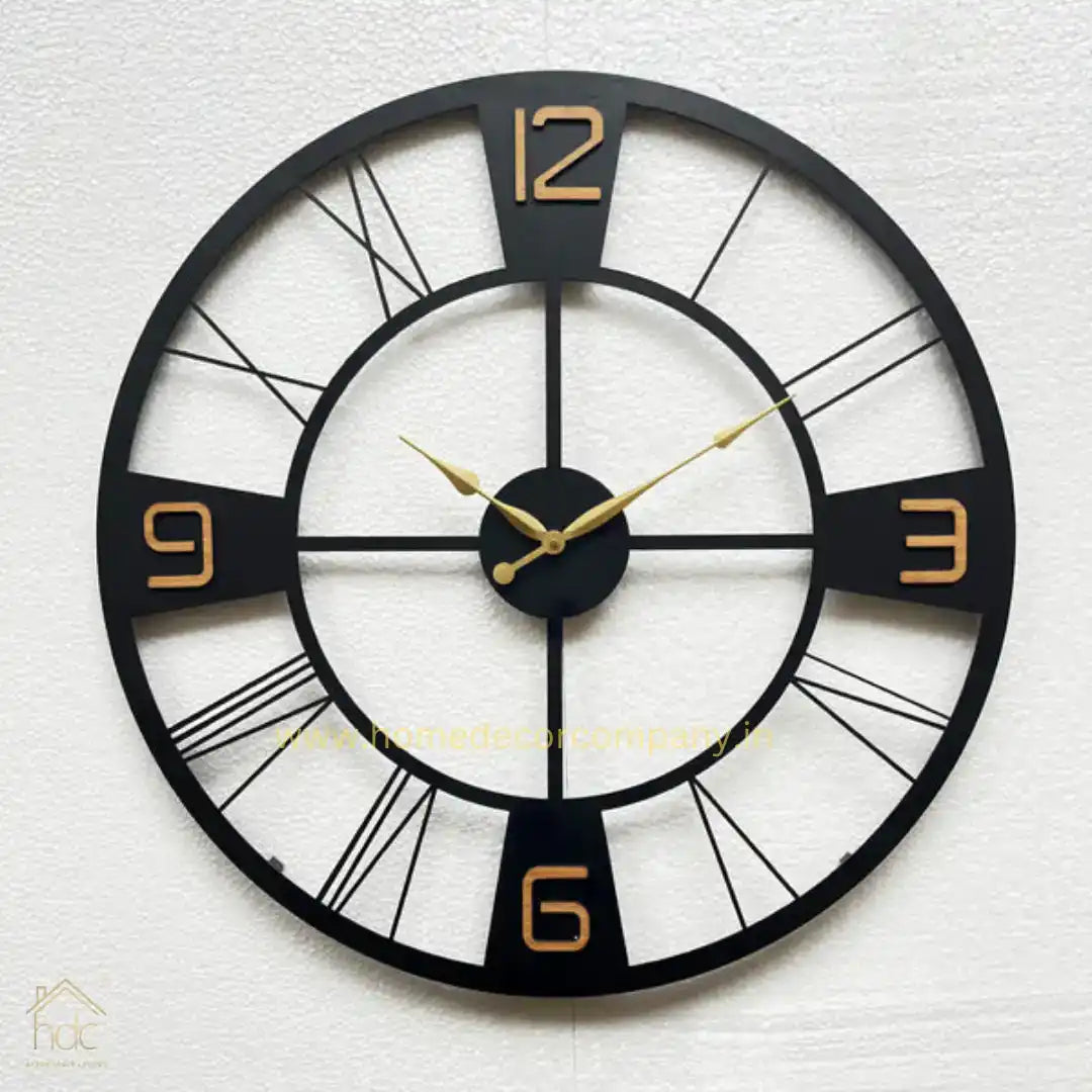 Hdc Black Metal Wall Clock for Living Room Stylish Latest Analog Clock – Silent Non-Ticking Acrylic Front – Multicolor Home Decor for Office, Kitchen & Bedroom