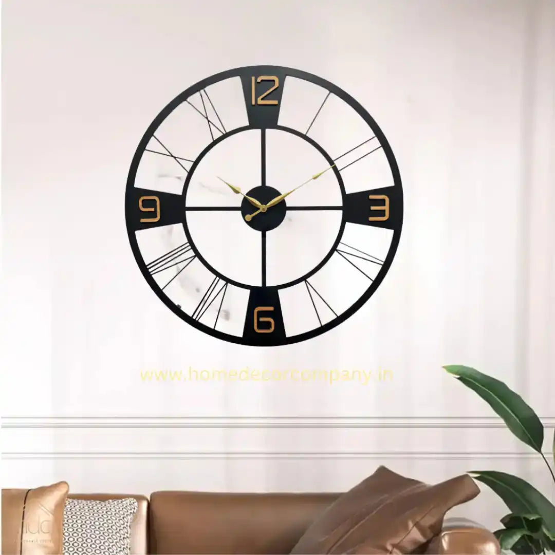 Hdc Black Metal Wall Clock for Living Room Stylish Latest Analog Clock – Silent Non-Ticking Acrylic Front – Multicolor Home Decor for Office, Kitchen & Bedroom