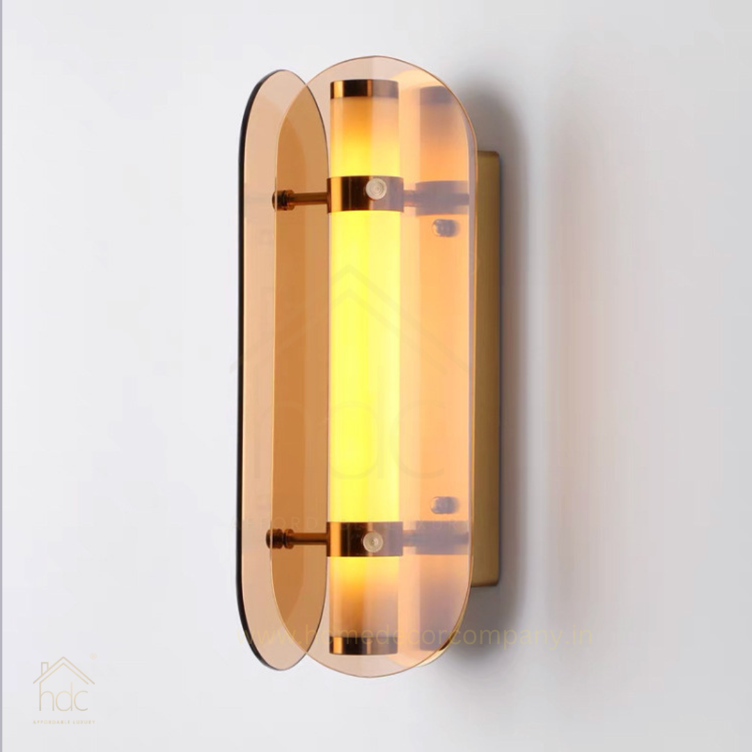 Hdc High-End  LED Glass Wall Lamp Modern Minimalist Metal With Arch Design Bedroom Wall Art Lights Amber Soot