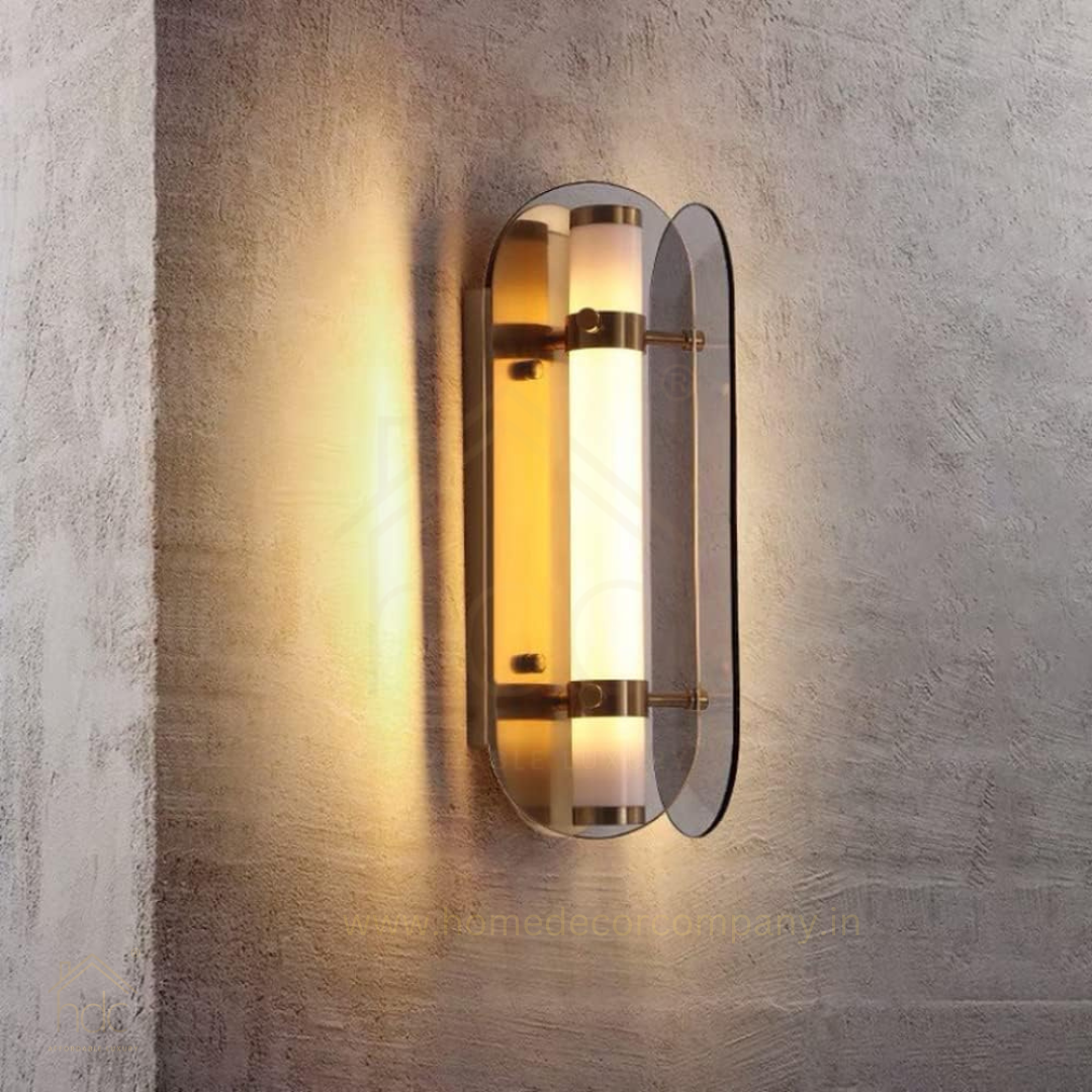Hdc High-End  LED Glass Wall Lamp Modern Minimalist Metal With Arch Design Bedroom Wall Art Lights Amber Soot