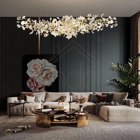 HDC 1500MM French New Ceramic Ginkgo Tree Leaf Home Decorative Chandelier Designer Personality Living Room Hanging Lamp