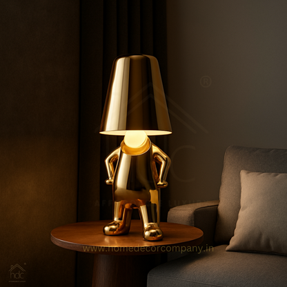 Hdc Nordic Golden/Silver Luxury Portable LED Desk Lamp Cafe Bar Restaurant Standing Stylish Little Golden Man Home Decoration Night Light