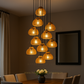 HDC E27 Wooden Pendant Light with Wooden Lampshade and Pumpkin Shape Height Adjustable Middle Size Ceiling Chandelier
