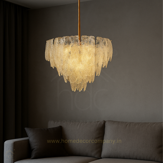 HDC 500 MM Luxury Crystal Leaf Chandelier  Elegant Modern Ceiling Light Home Decor Living Room Round Chandelier