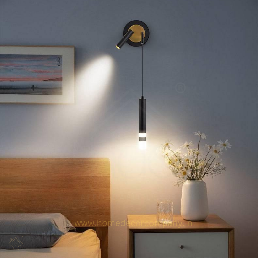 Hdc Modern Long Black Gold LED Wall Lamp with Spot for Bedside Bathroom Mirror Light- Warm White