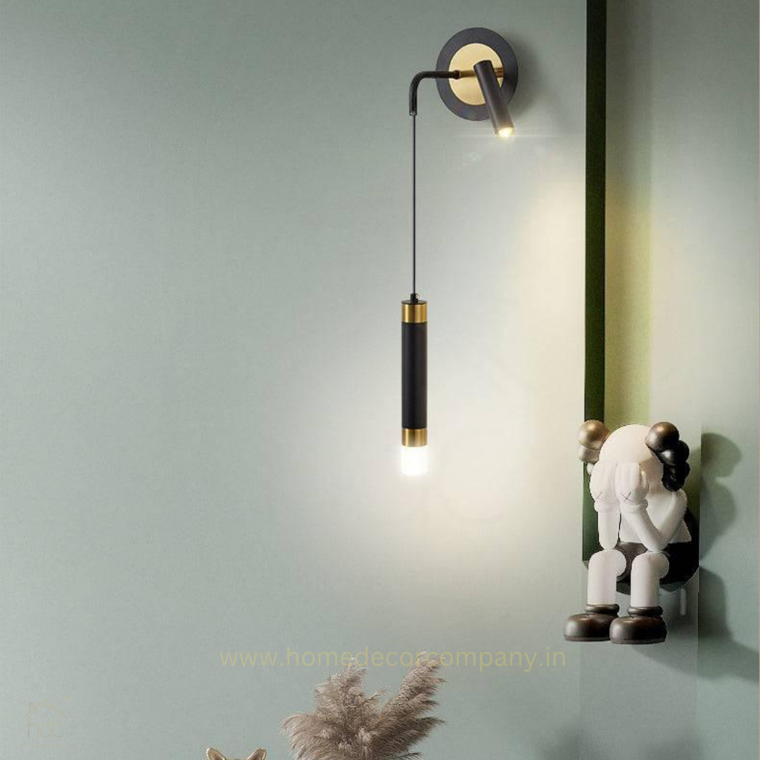 Hdc Modern Long Black Gold LED Wall Lamp with Spot for Bedside Bathroom Mirror Light- Warm White