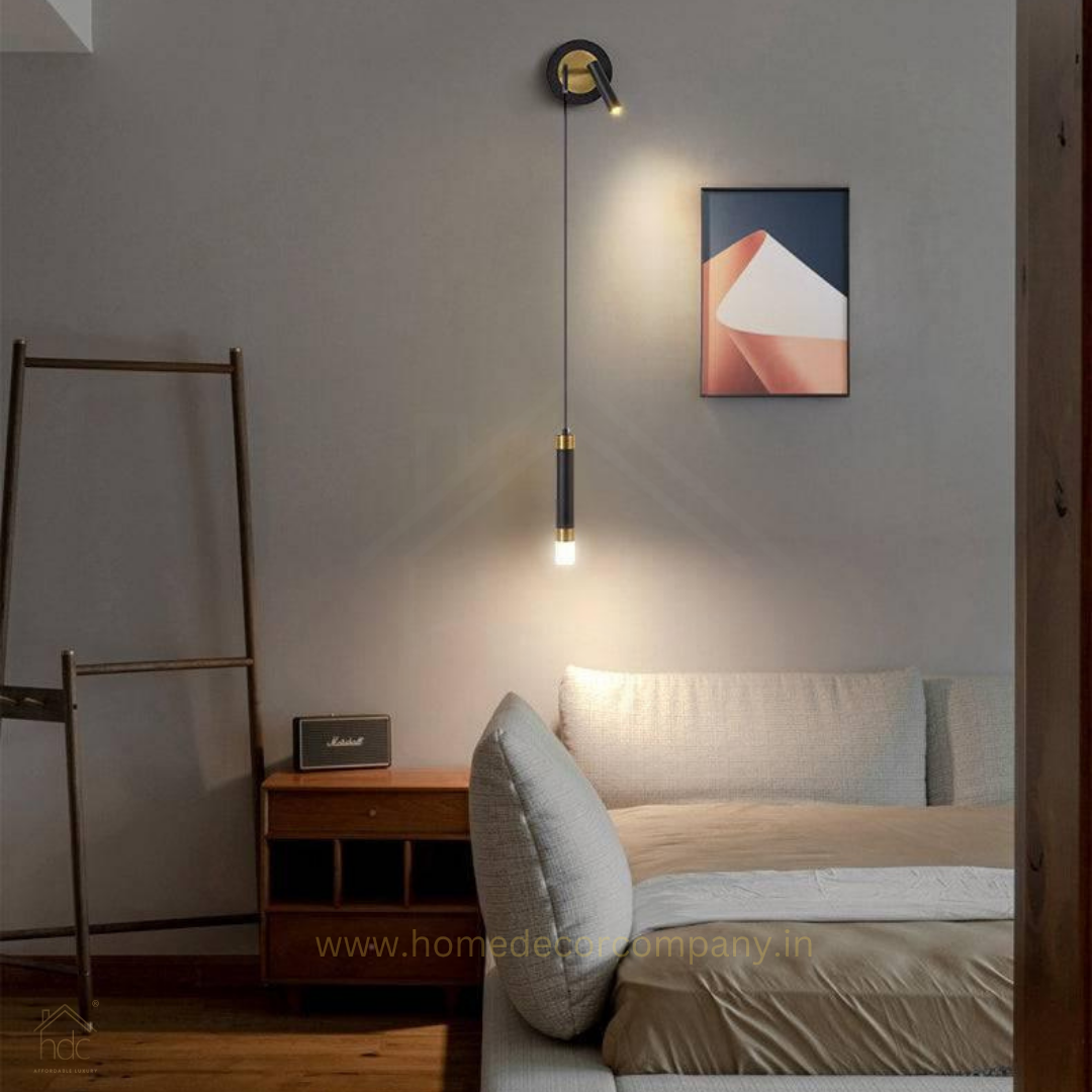 Hdc Modern Long Black Gold LED Wall Lamp with Spot for Bedside Bathroom Mirror Light- Warm White