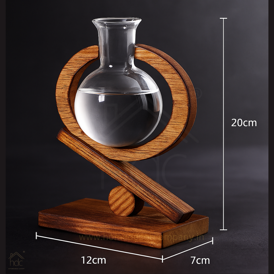 HDC New Design Modern Wooden Hydroponic Planter Vase Office Table Decoration Glass Vase With Wooden Frame