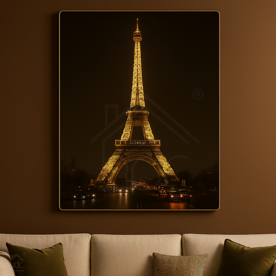 Hdc Modern Eiffel Tower Nightscape Canvas Wall Art Crystal Painting Paris City Lights Wall Art