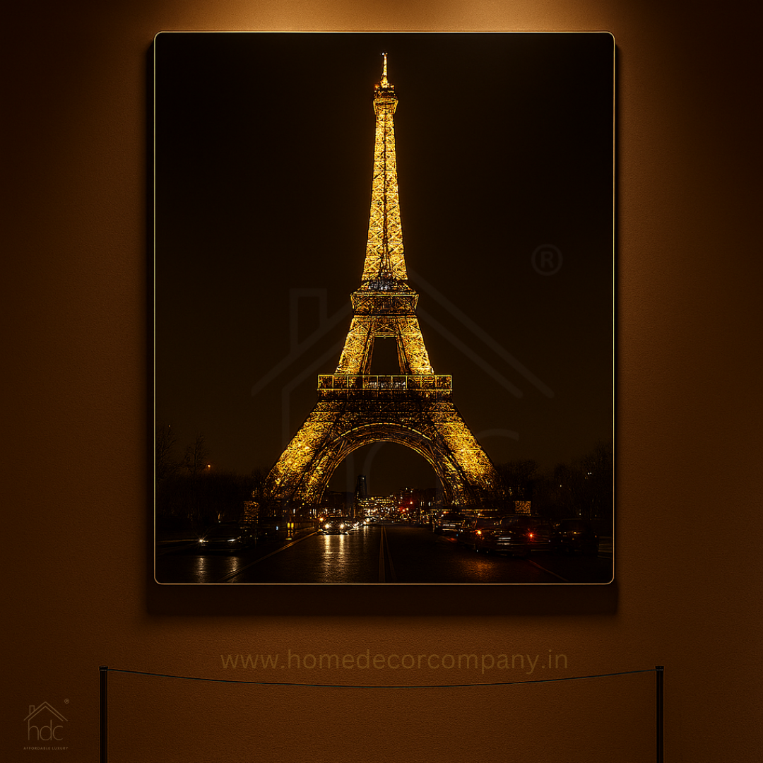 Hdc Modern Eiffel Tower Nightscape Canvas Wall Art Crystal Painting Paris City Lights Wall Art