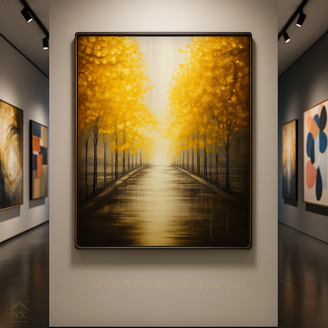 Hdc Modern Golden Autumn Pathway Canvas Painting Crystal Painting Home Decor Crystal Wall Painting