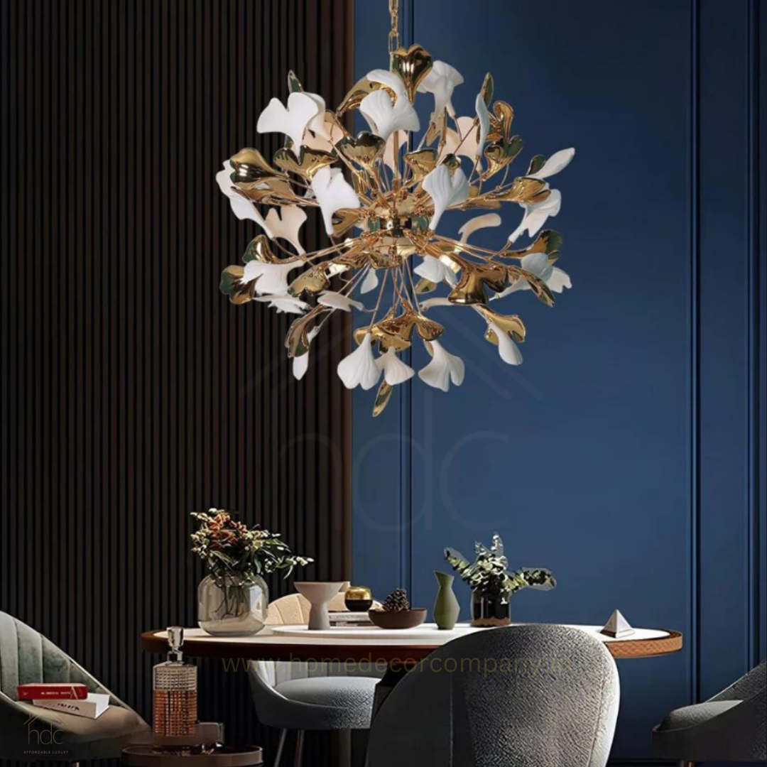 Hdc Gingko Leaf Chandelier Ceramic Pendant Light Living Room Pendant Lamp Luxury Household Artistic Creativity
