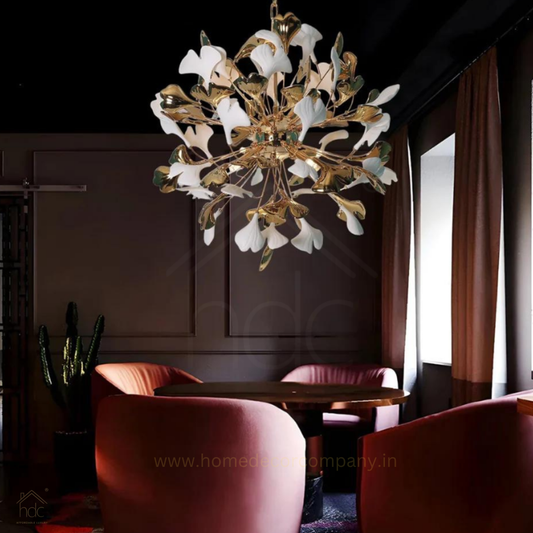 Hdc Gingko Leaf Chandelier Ceramic Pendant Light Living Room Pendant Lamp Luxury Household Artistic Creativity