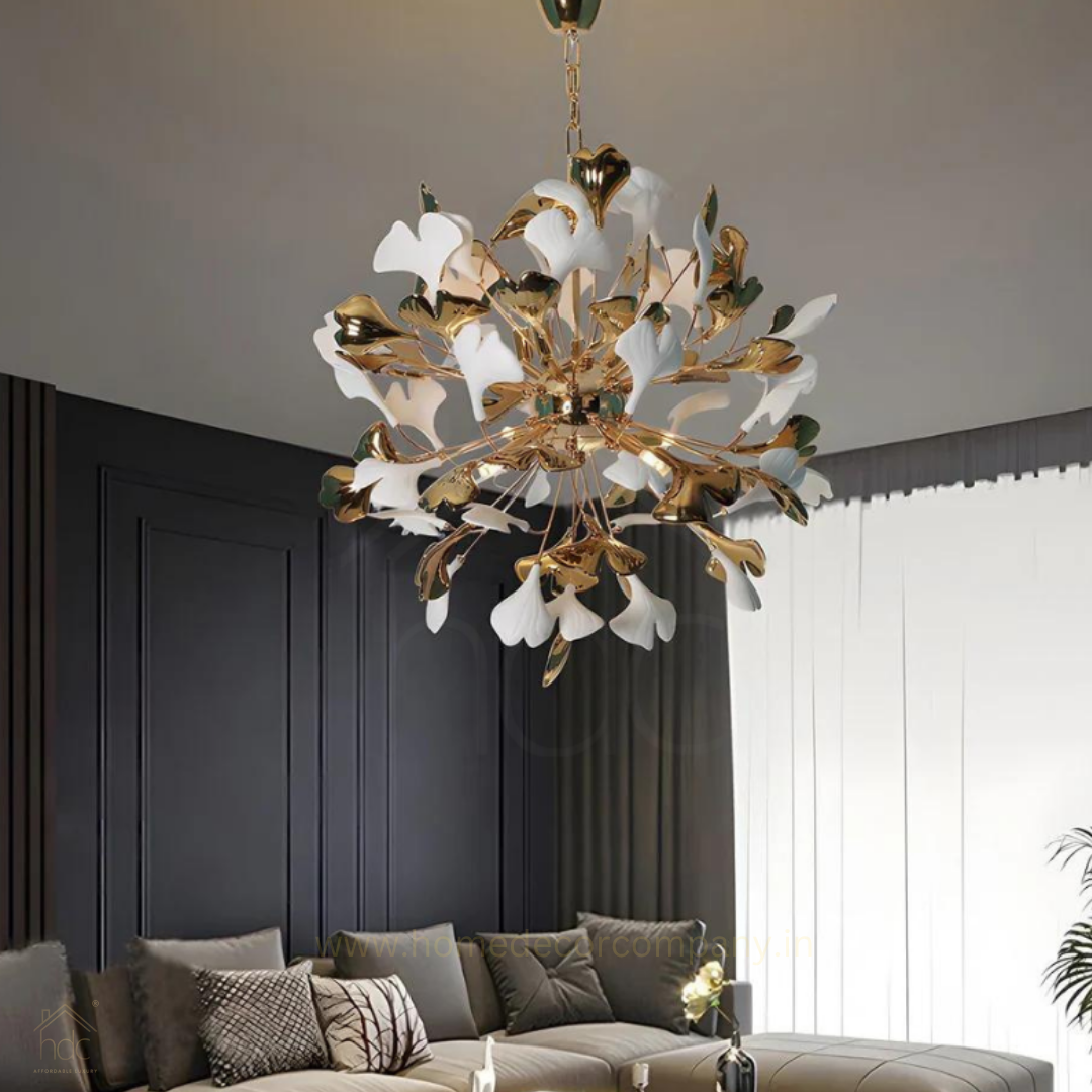 Hdc Gingko Leaf Chandelier Ceramic Pendant Light Living Room Pendant Lamp Luxury Household Artistic Creativity