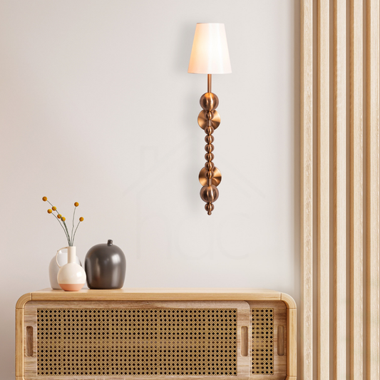 Hdc Antique Finish Wall Lamp with Off White Cotton Fabric Shade