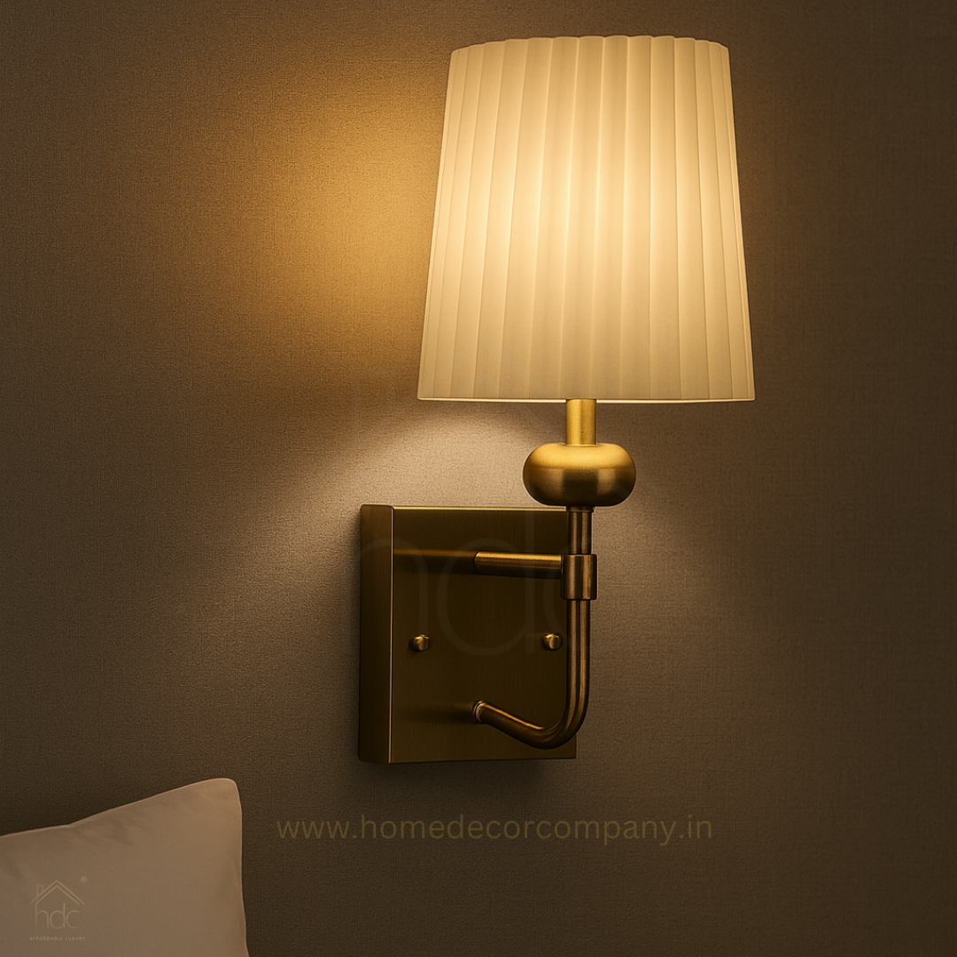 Hdc Modern Classic Brass Wall Sconce with Pleated Lampshade Square Base Design For living room, bedroom, hallway
