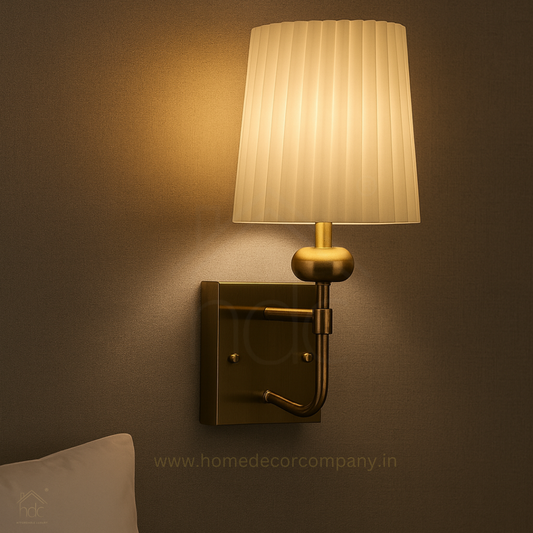 Hdc Modern Classic Brass Wall Sconce with Pleated Lampshade Square Base Design For living room, bedroom, hallway
