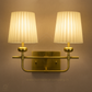Hdc Modern Double Arm Brass Wall Light with Pleated Fabric Shades Square Base Design For living room, Bedroom, Hallway Wall lights