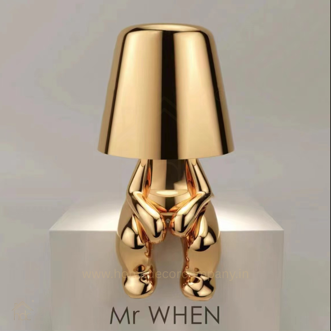 Hdc Little Golden/Silver Man Sitting Stylish Nordic Golden Luxury Portable LED Desk Lamp Cafe Bar Restaurant Home Decoration Night Light