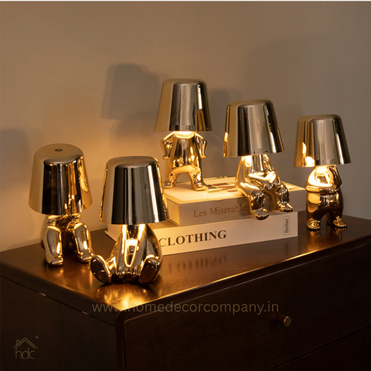 Hdc Little Golden/Silver Man Sitting Stylish Nordic Golden Luxury Portable LED Desk Lamp Cafe Bar Restaurant Home Decoration Night Light