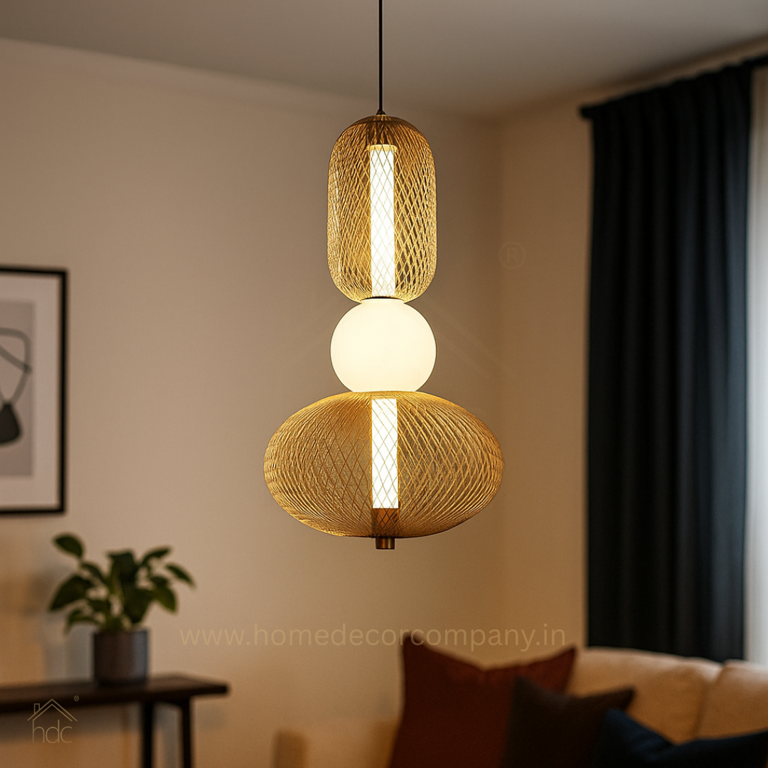 Hdc layered Metal Mesh Gold Geometric Pendant Light For Living Room, Drawing Room