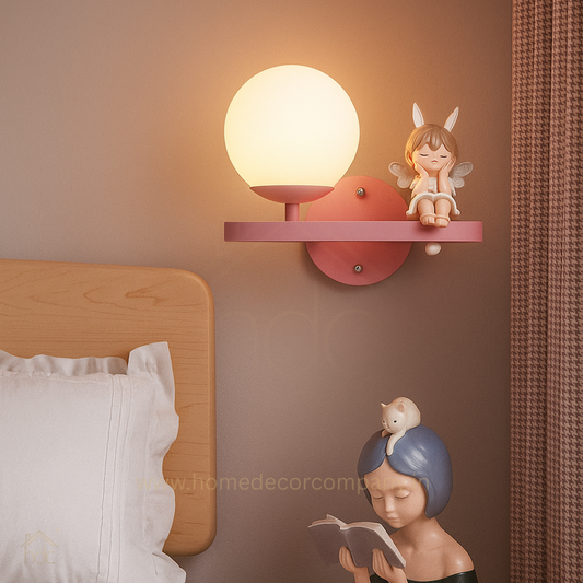 Hdc Kids’ Fairy Wall Lamp with Shelf Pink LED Night Light Wall Sconce for Childrens Room Bedroom Nursery Kids Lights