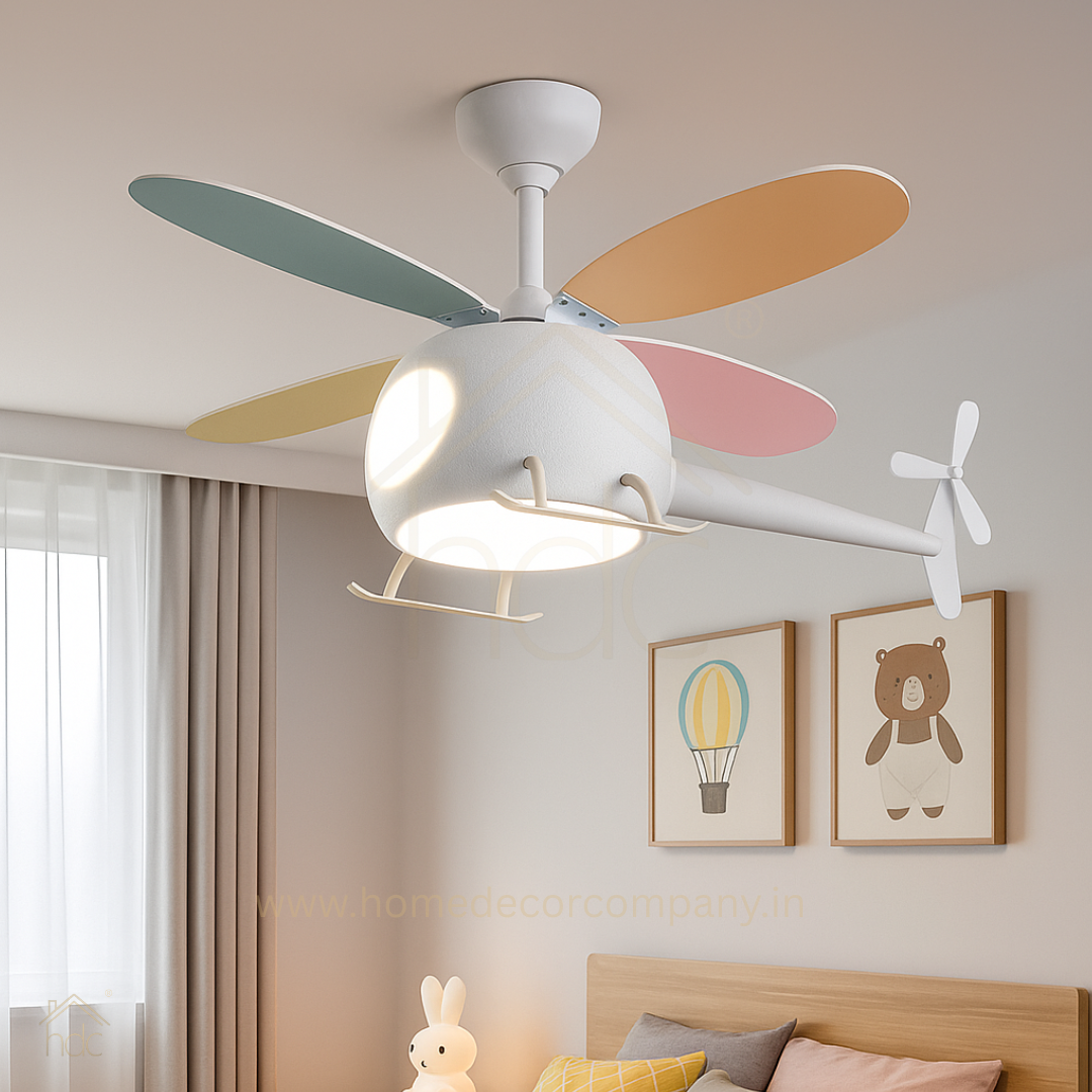 Hdc Kids’ Helicopter Ceiling Fan with LED Light Multi-Color Blades Airplane Chandelier