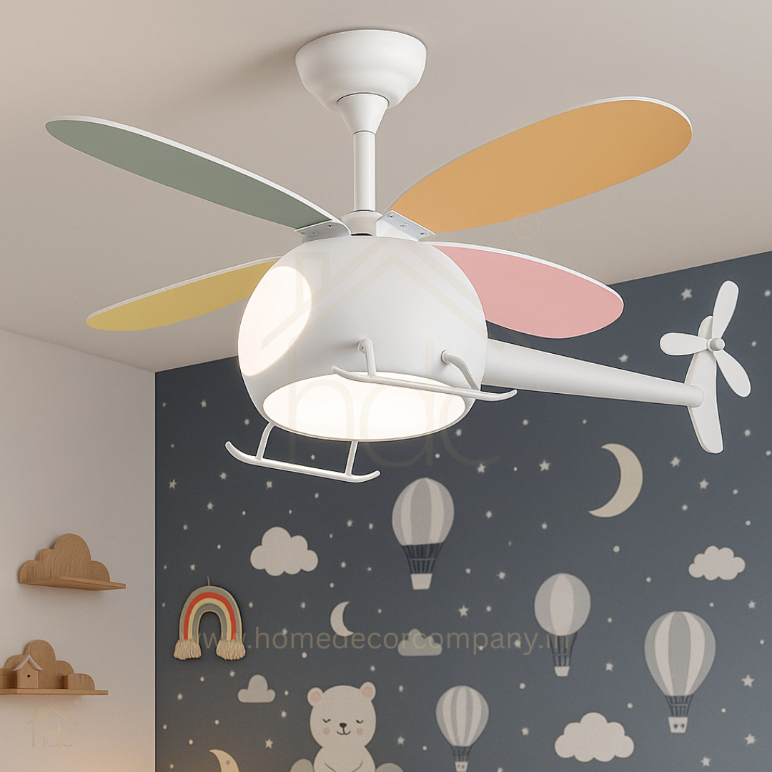Hdc Kids’ Helicopter Ceiling Fan with LED Light Multi-Color Blades Airplane Chandelier