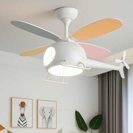 Hdc Kids’ Helicopter Ceiling Fan with LED Light Multi-Color Blades Airplane Chandelier