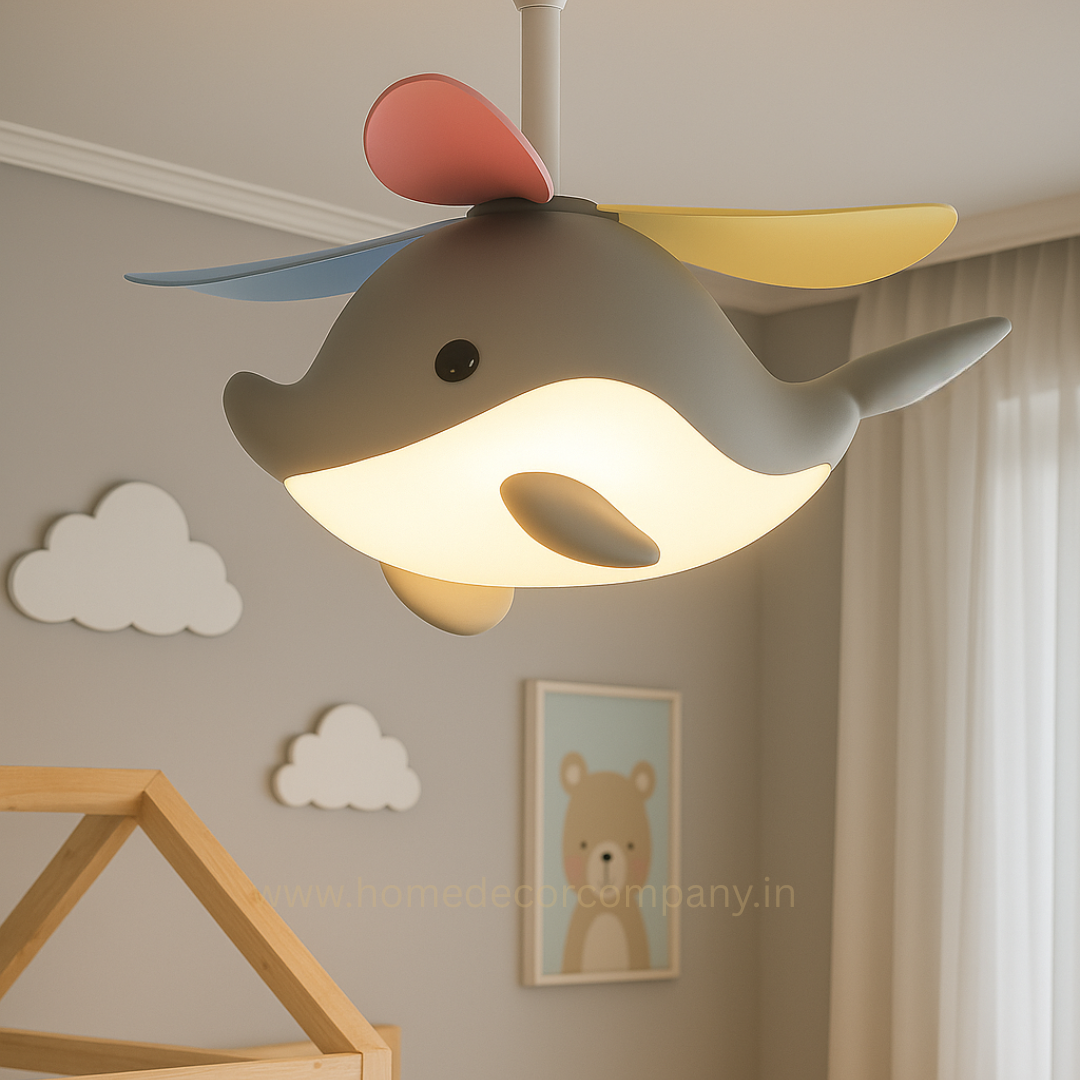 Hdc Kids’ Dolphin Ceiling Fan with LED Light Multi-Color Blades Fan Chandelier