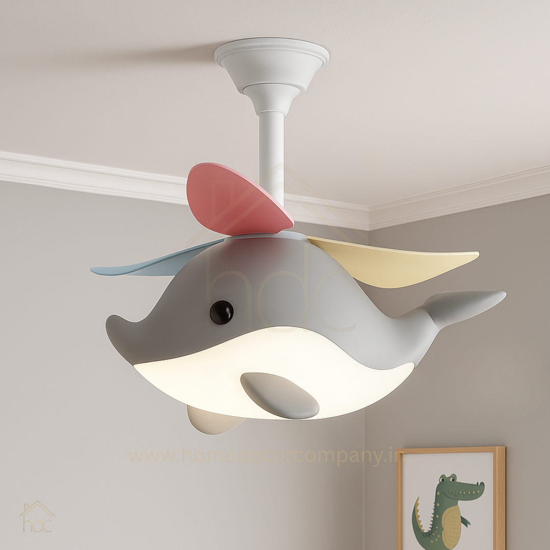Hdc Kids’ Dolphin Ceiling Fan with LED Light Multi-Color Blades Fan Chandelier