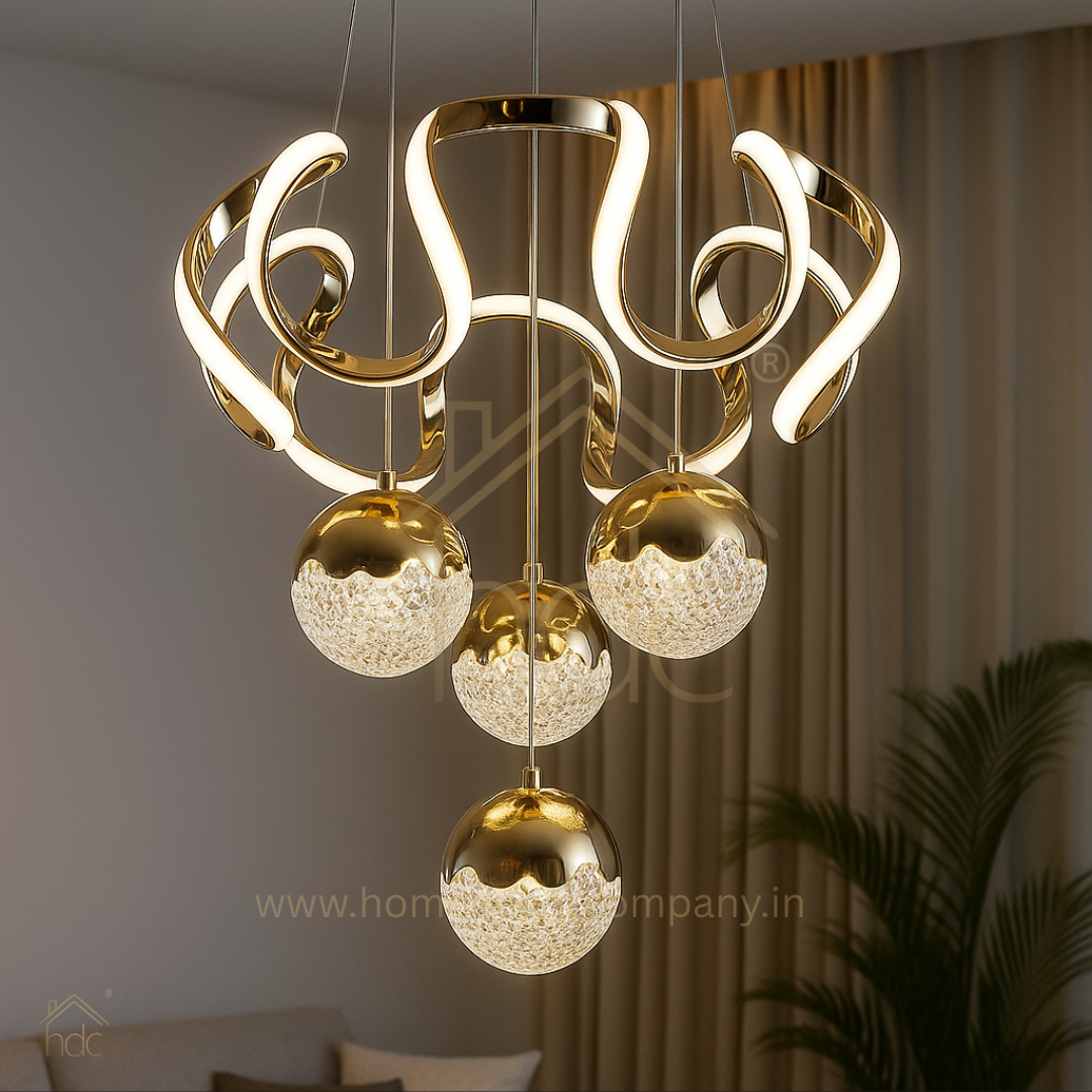 Hdc Gold Curvy 4 Lights Led Pendant Chandelier Light Luxury Ceiling Light- Tricolor