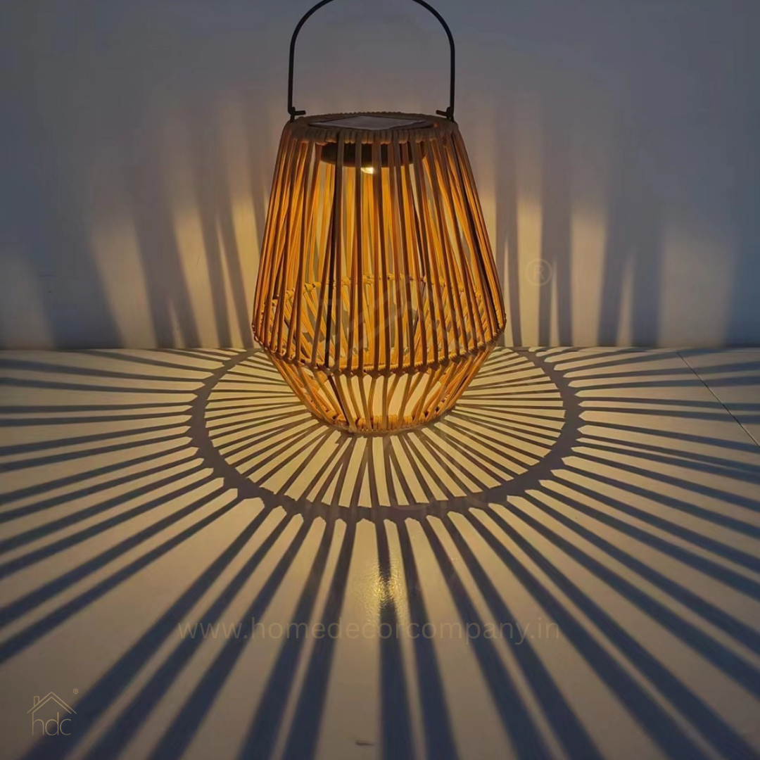 Hdc BohoGlow Bamboo Hanging Lantern  Handwoven Rattan Pendant Light with Warm Ambient Bulb – Rustic Décor for Balcony, Garden, or Indoors