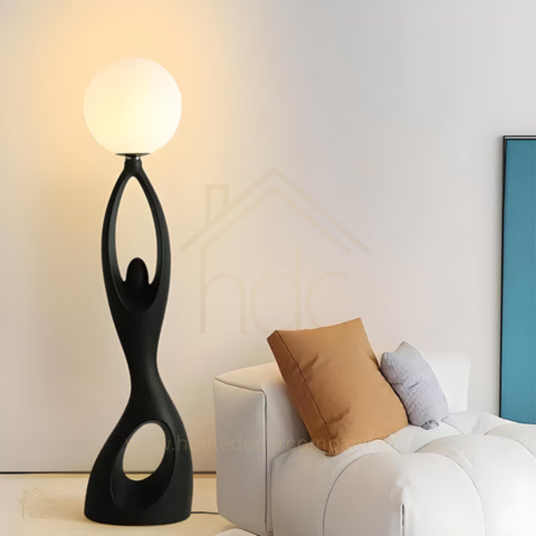 Hdc Modern Sculptural Floor Lamp – Black Resin Base with Globe Light | Contemporary Ambient Lighting for Living Room, Bedroom & Studio Decor