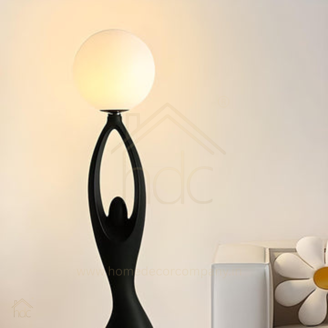Hdc Modern Sculptural Floor Lamp – Black Resin Base with Globe Light | Contemporary Ambient Lighting for Living Room, Bedroom & Studio Decor