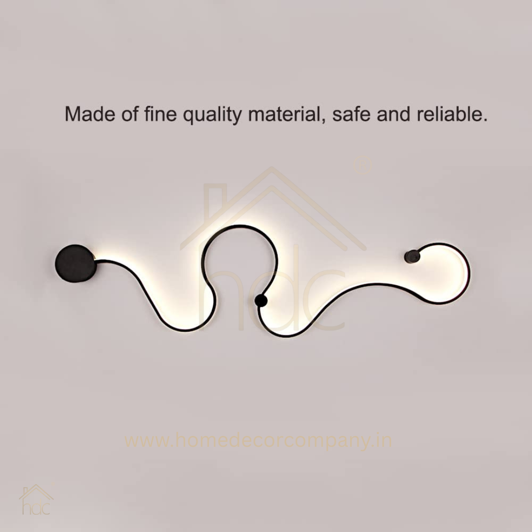 HDC Modern LED Wall Light Abstract Wave Design for Bedroom, Living Room & Accent Walls, Warm White Matte Black Finish