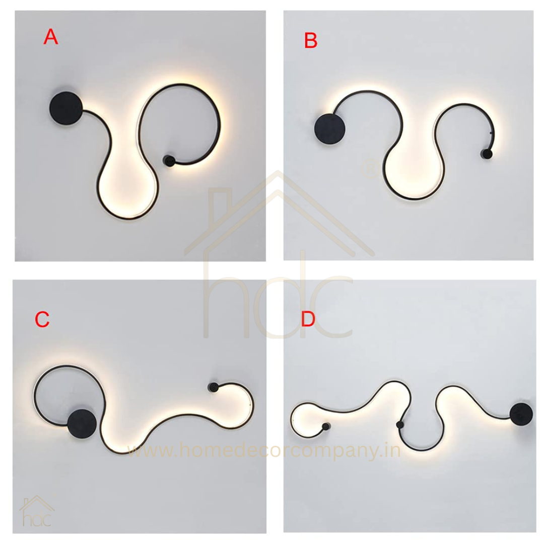 HDC Modern LED Wall Light Abstract Wave Design for Bedroom, Living Room & Accent Walls, Warm White Matte Black Finish