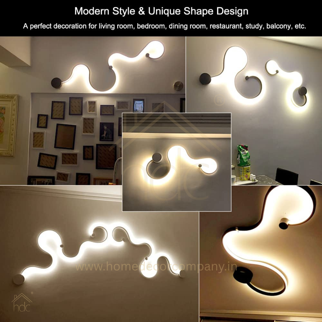HDC Modern LED Wall Light Abstract Wave Design for Bedroom, Living Room & Accent Walls, Warm White Matte Black Finish