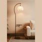 Hdc  Elegant Arc Floor Lamp with Side Table & Vintage Fabric Shade Standing Lamp with Table for Living Room, Bedroom, Office